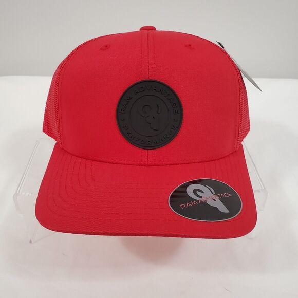RAM ADVANTAGE Trucker Hat Snapback OSFM Red w/ Black PVC Patch Mid Profile NWT - Picture 1 of 12